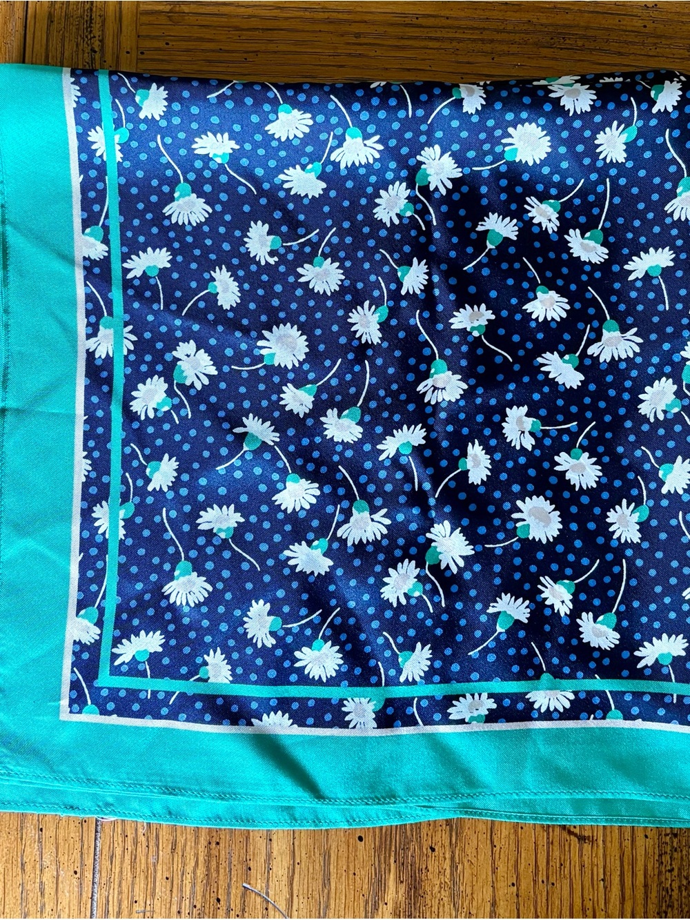 Floral Navy & Teal Silk Scarf - Picture 2 of 2